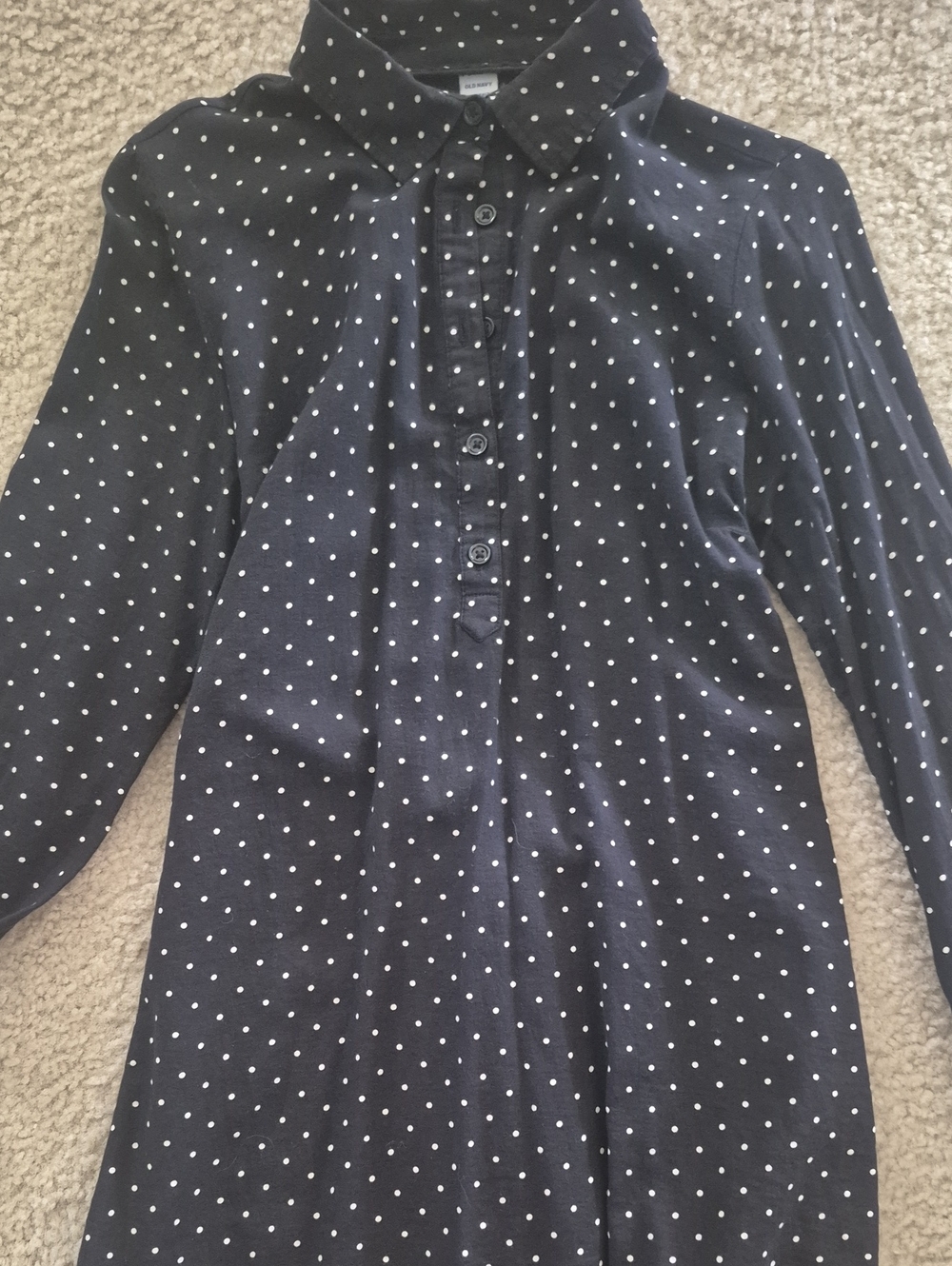 Womans Maternity Black Blue Polka Dot Button-Up Shirt